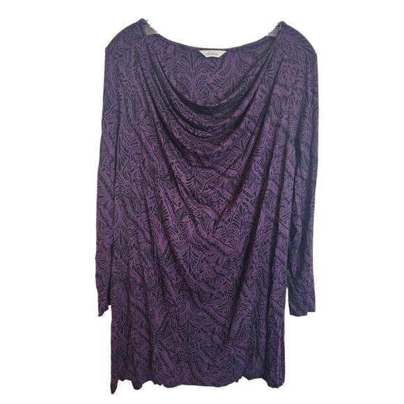 Soma Purple/Black Damask Tunic Top, Cowl Neck - Picture 1 of 5